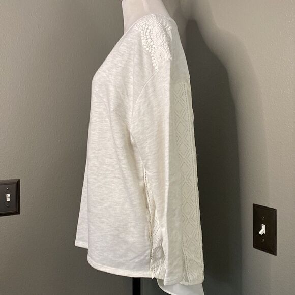 Westport Knit Long Sleeve Top Lace back Detail Oatmeal Heather Color - Picture 8 of 10